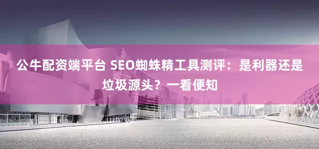 公牛配资端平台 SEO蜘蛛精工具测评：是利器还是垃圾源头？一看便知